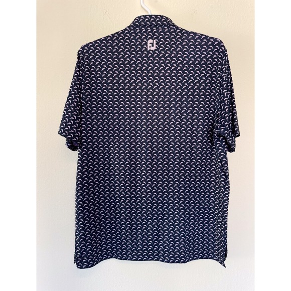 FOOTJOY Men's Size L Blue Pink Lisle Leaping Dolphins Print Golf Polo Shirt - Picture 4 of 6